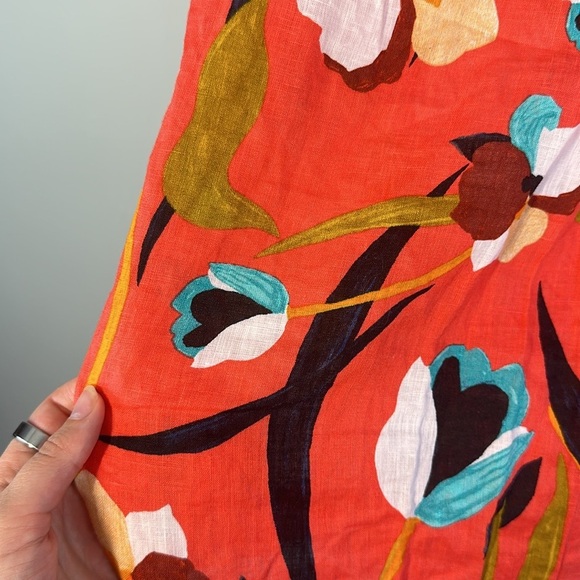 Sigrid Olsen Floral Linen Orange Sleeveless Top Size L Button Down - Picture 10 of 12